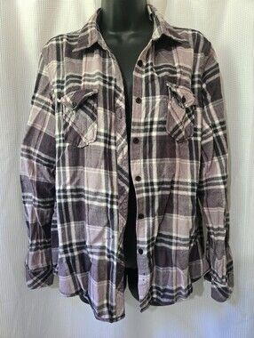 Natural Reflections Purple and Black Plaid Flannel Shirt